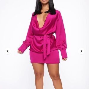Elegant Fuchsia Satin Wrap Dress